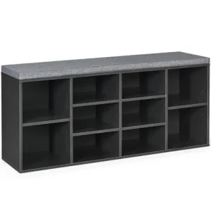 10-Cube Organizer Shoe Storage Bench with Cushion for Entryway-Gray