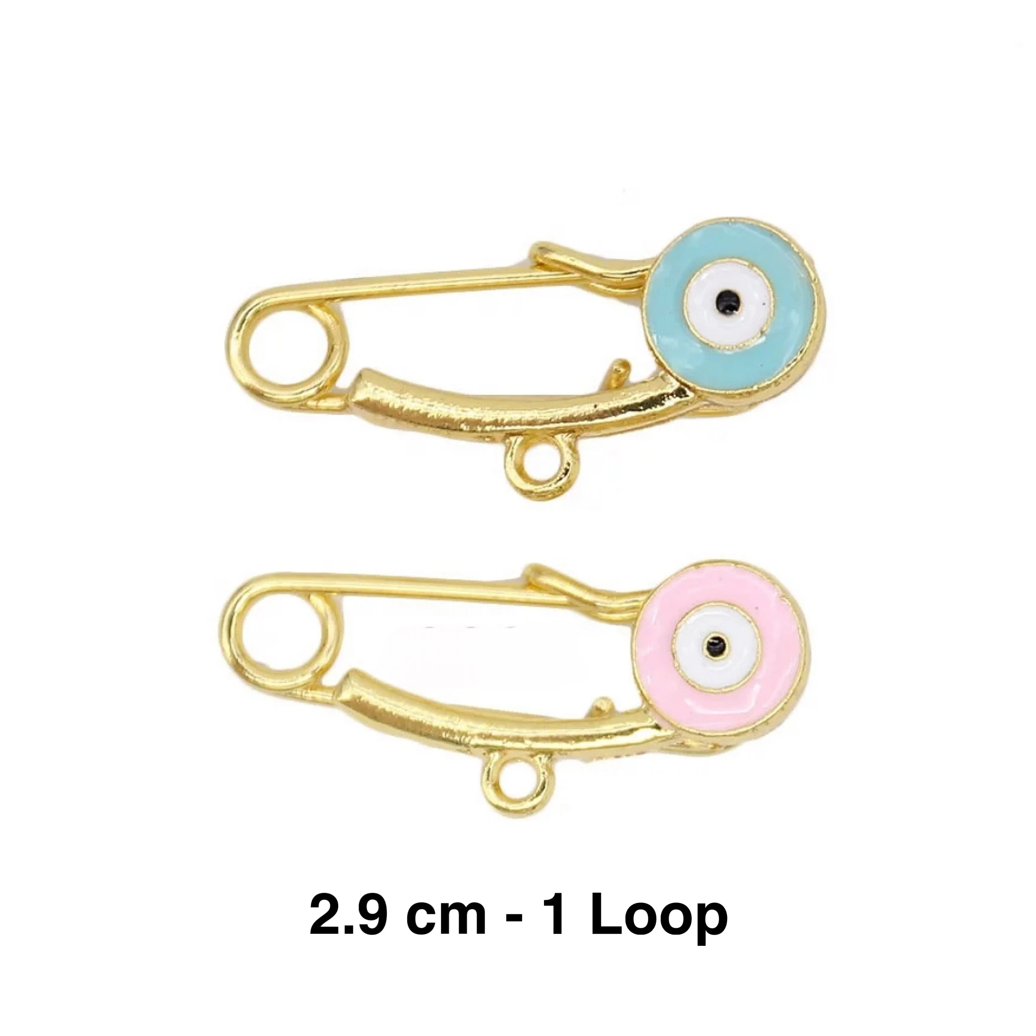 2.8 CM Enamel Evil Eye Pin With Hamsa/Dove Charms For Babies or Ladies - Gold