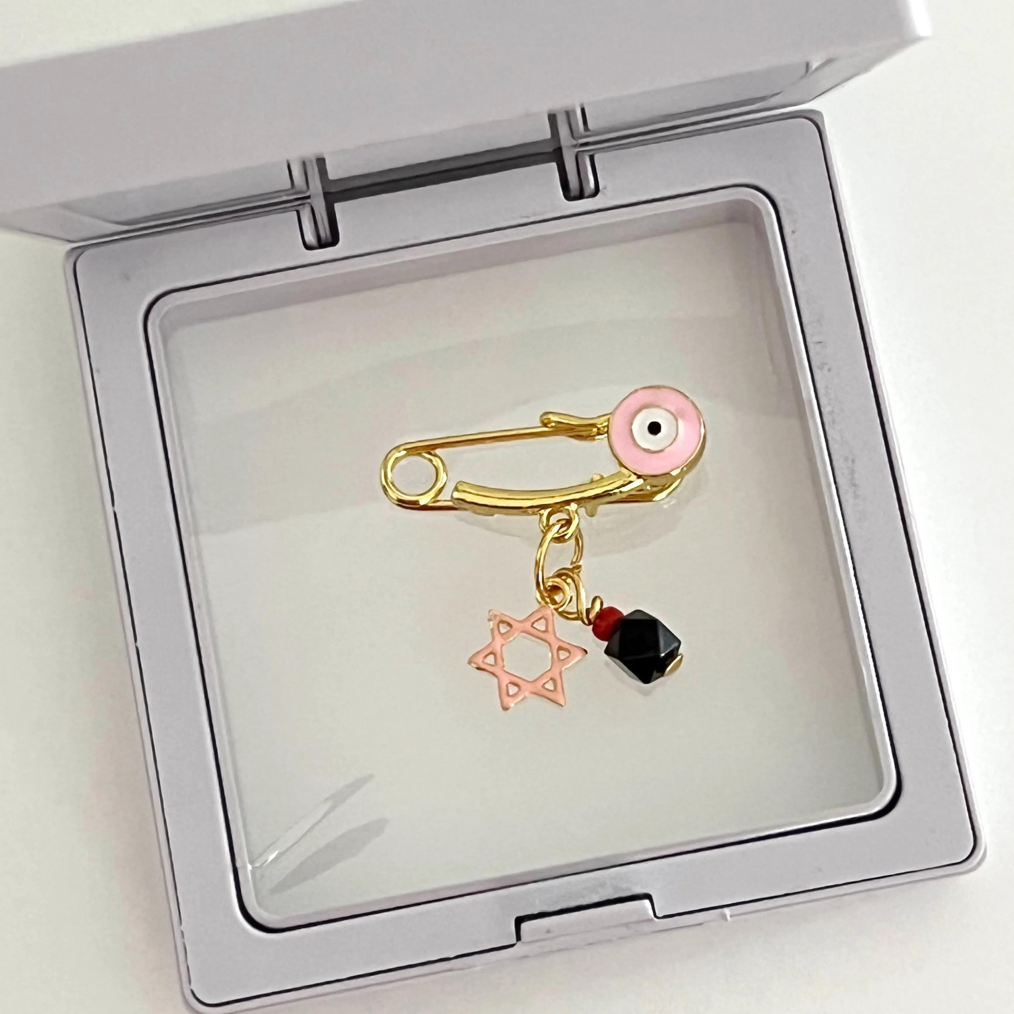 2.9 CM Enamel Baby Pin With Genuine Azabache Charm - Gold