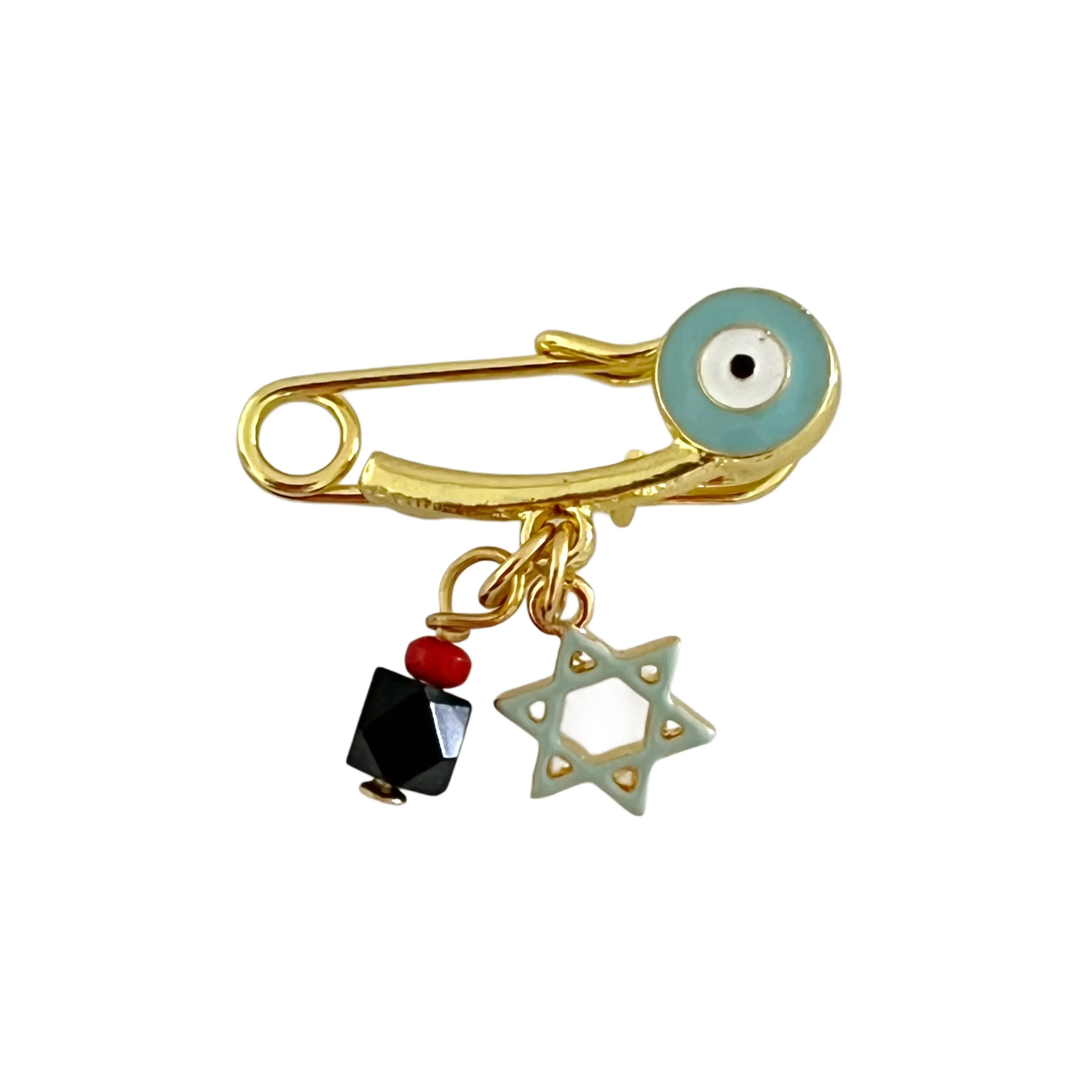 2.9 CM Enamel Baby Pin With Genuine Azabache Charm - Gold