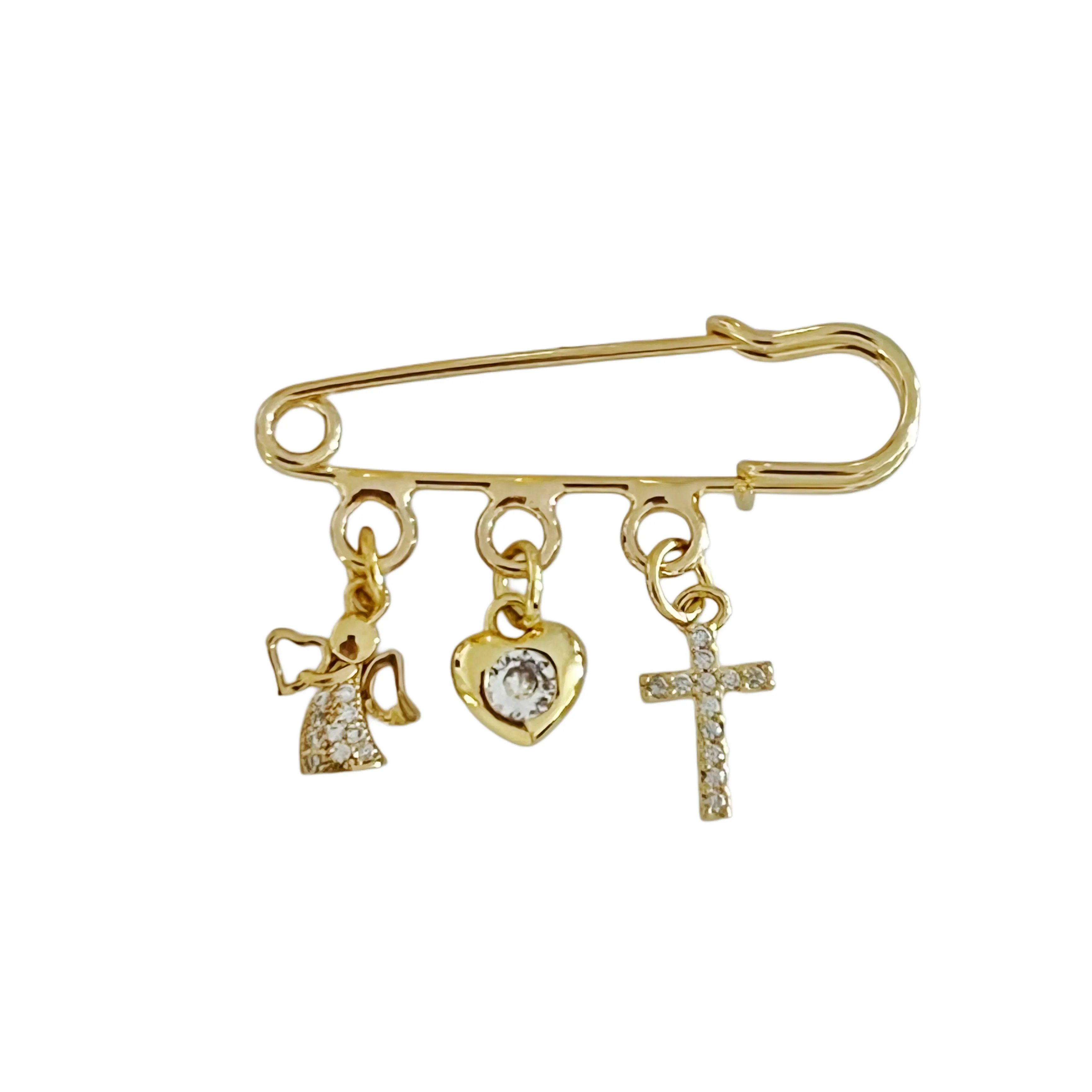 4 CM Plain Pin With CZ Charms - Gold