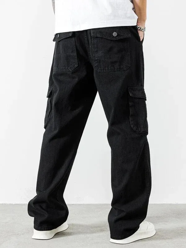 BLACK BAGGY MEN CARGO JEANS