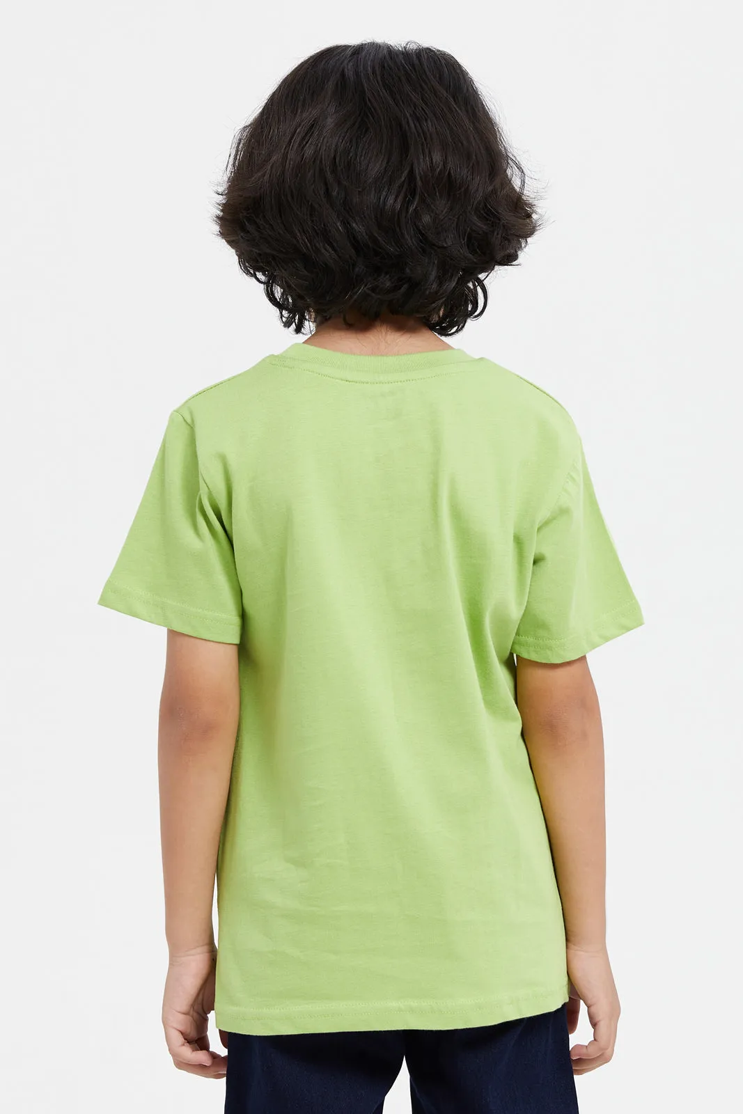 Boys Green And White Printed T-Shirt Set (2 Piece)