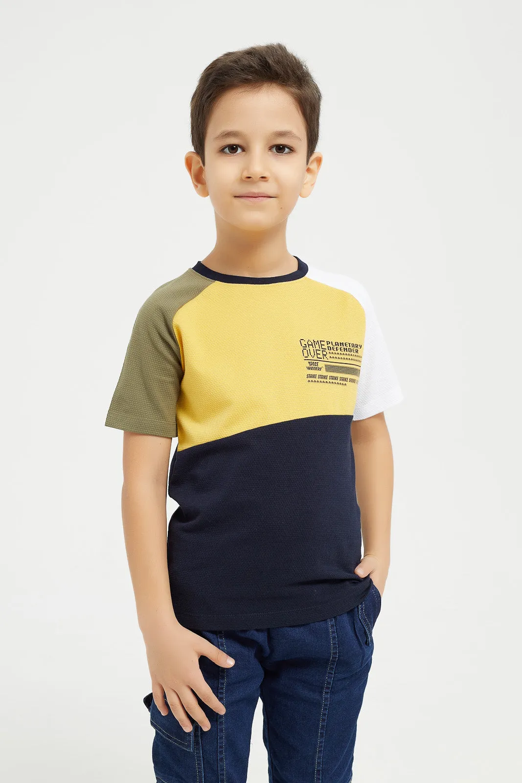 Boys Yellow Cut And Sew Short Sleeve T-Shirt