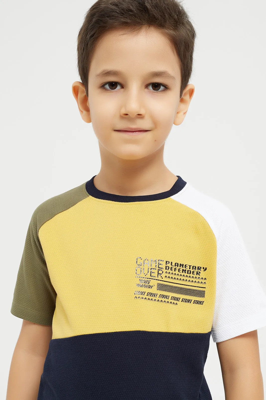 Boys Yellow Cut And Sew Short Sleeve T-Shirt