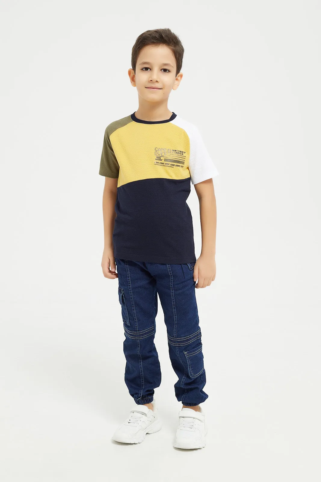 Boys Yellow Cut And Sew Short Sleeve T-Shirt