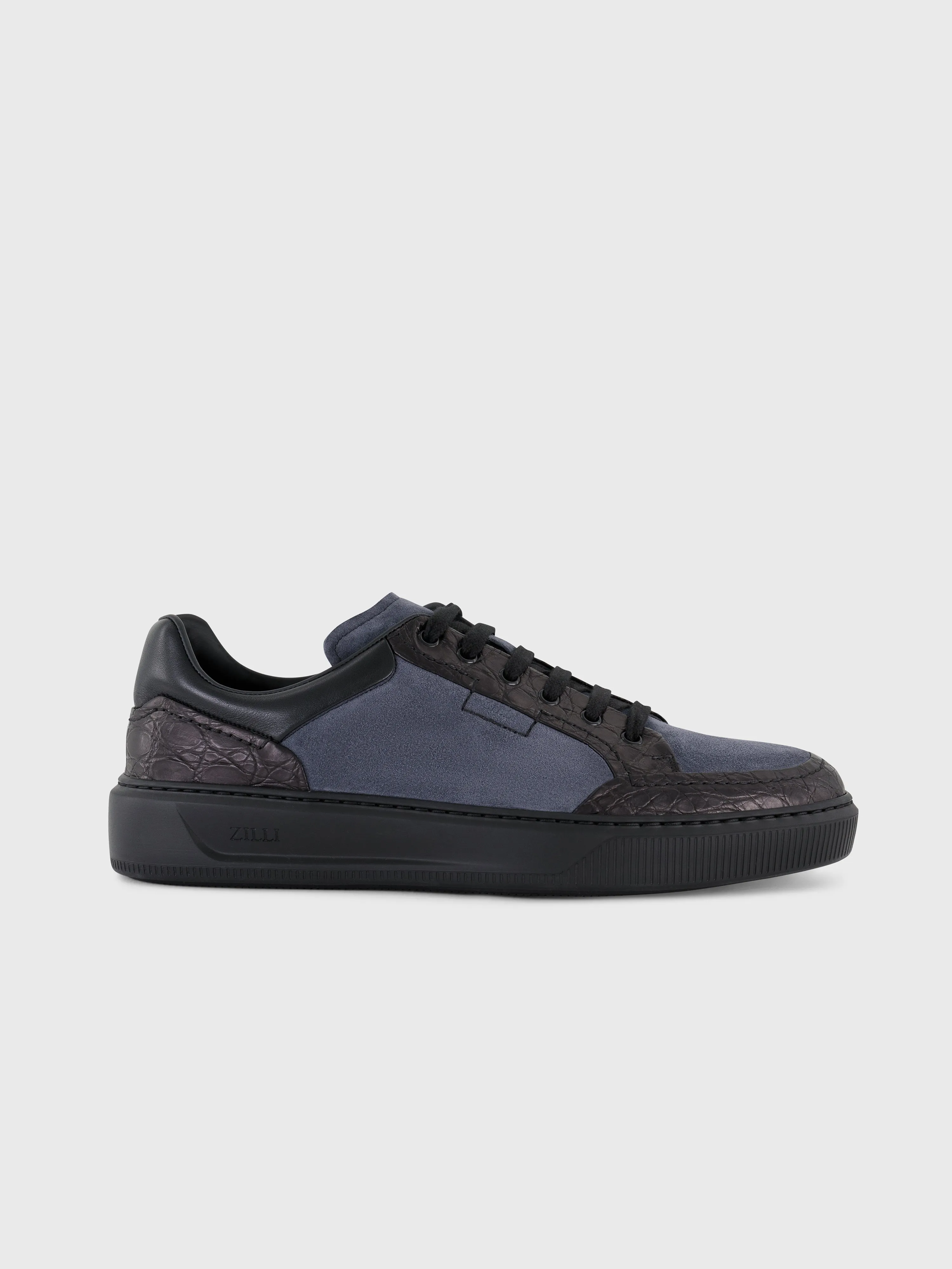 Caiman and Calfskin Sneakers Dark Charcoal