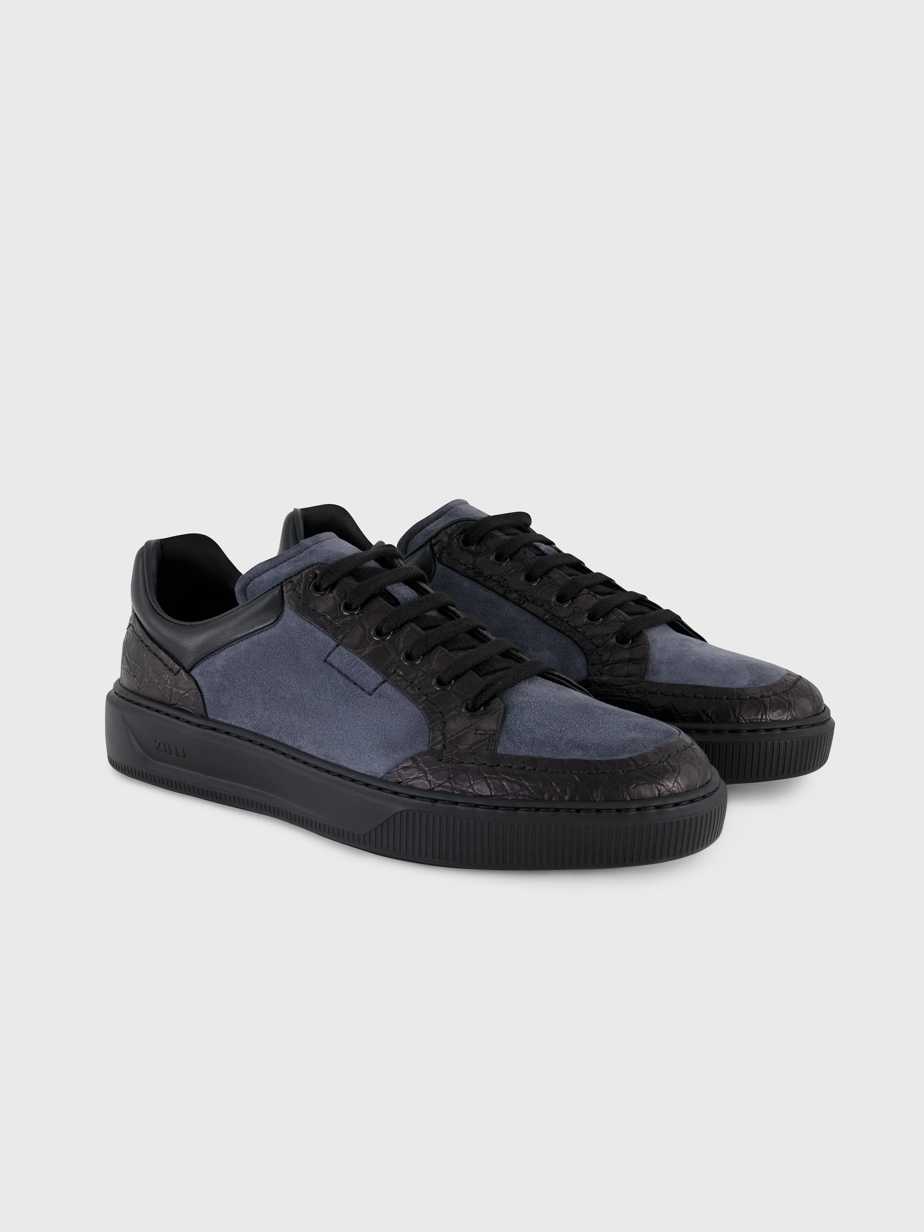 Caiman and Calfskin Sneakers Dark Charcoal