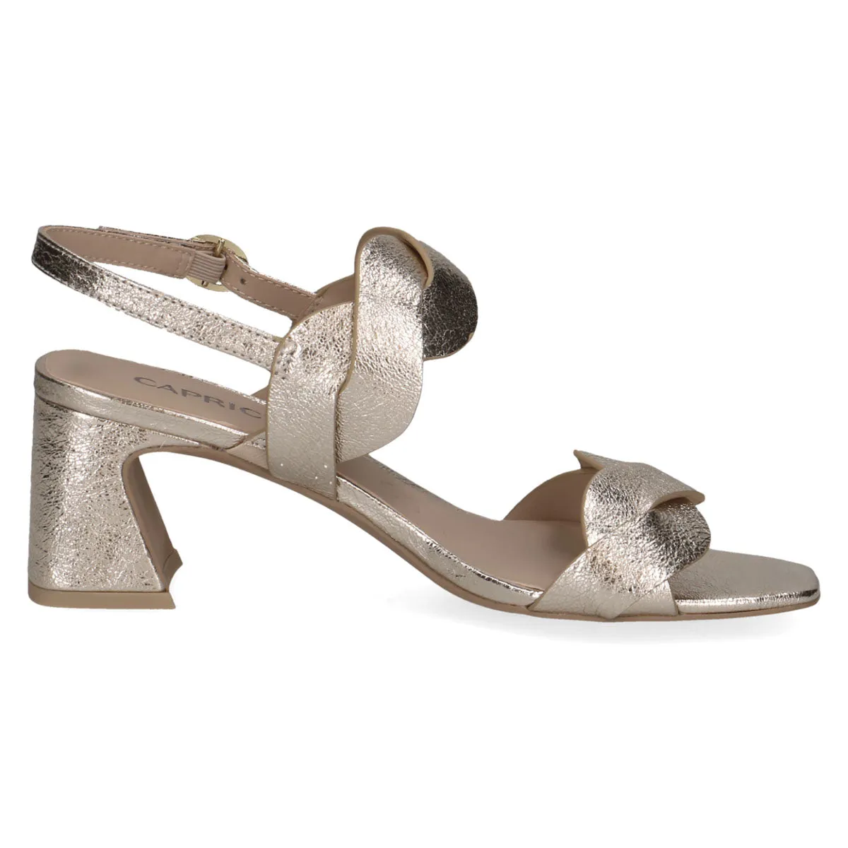 Caprice Gold Heel Women's Shoes with Block Heel and Buckle Strap