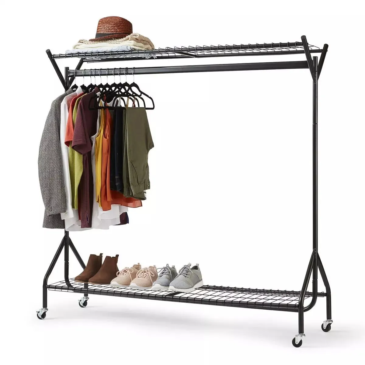 Clothing Rail Heavy Duty 6ft 5ft 4ft Hanging Clothes Shoe Hat Rack Shelf Wheels