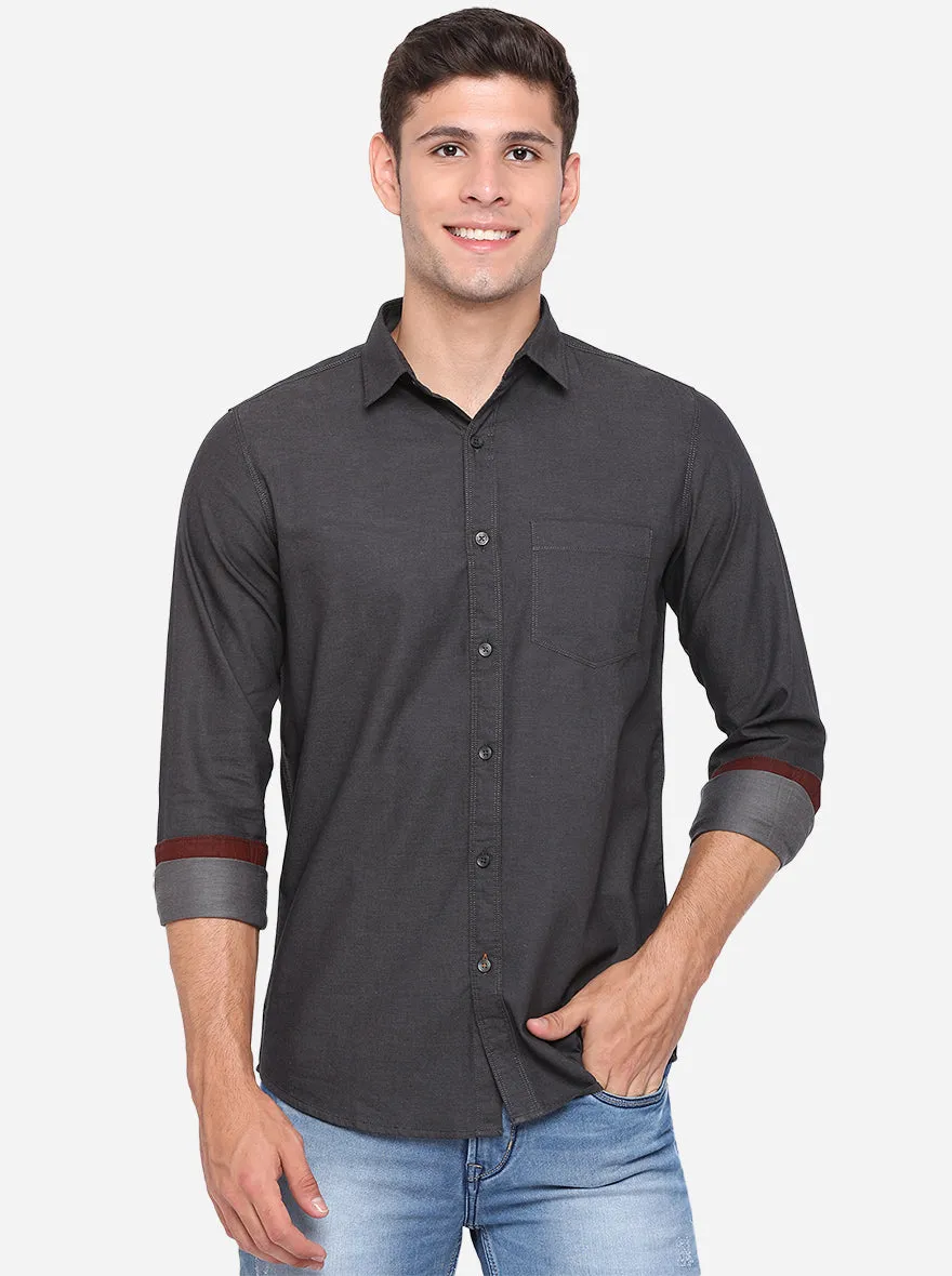 Dark Grey Solid Slim Fit Semi Casual Shirt | JadeBlue