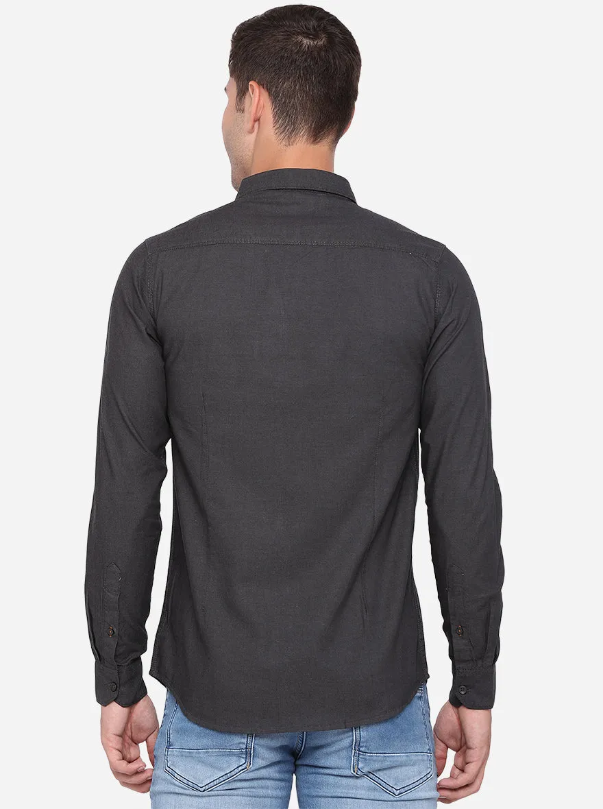 Dark Grey Solid Slim Fit Semi Casual Shirt | JadeBlue