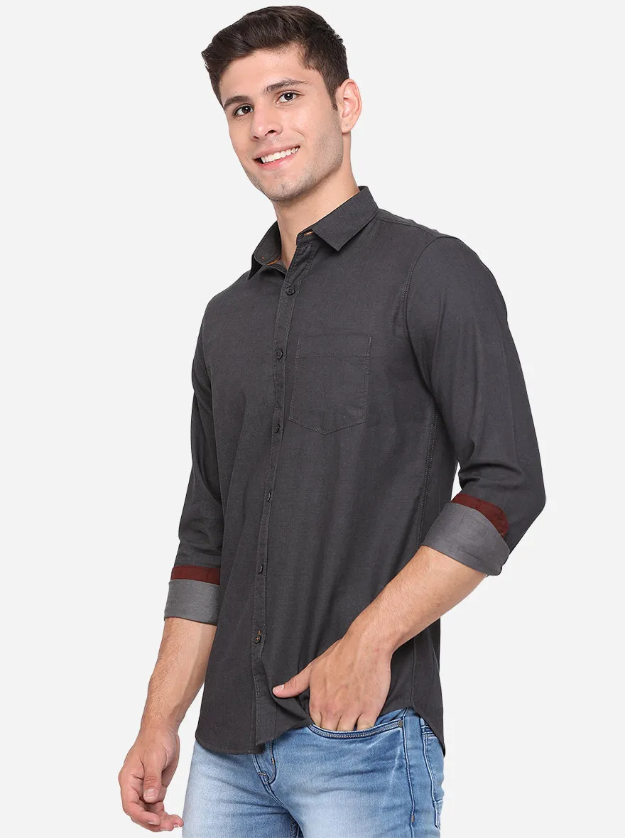 Dark Grey Solid Slim Fit Semi Casual Shirt | JadeBlue