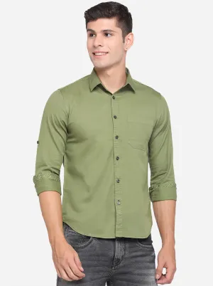 Dill Green Solid Slim Fit Semi Casual Shirt | Greenfibre