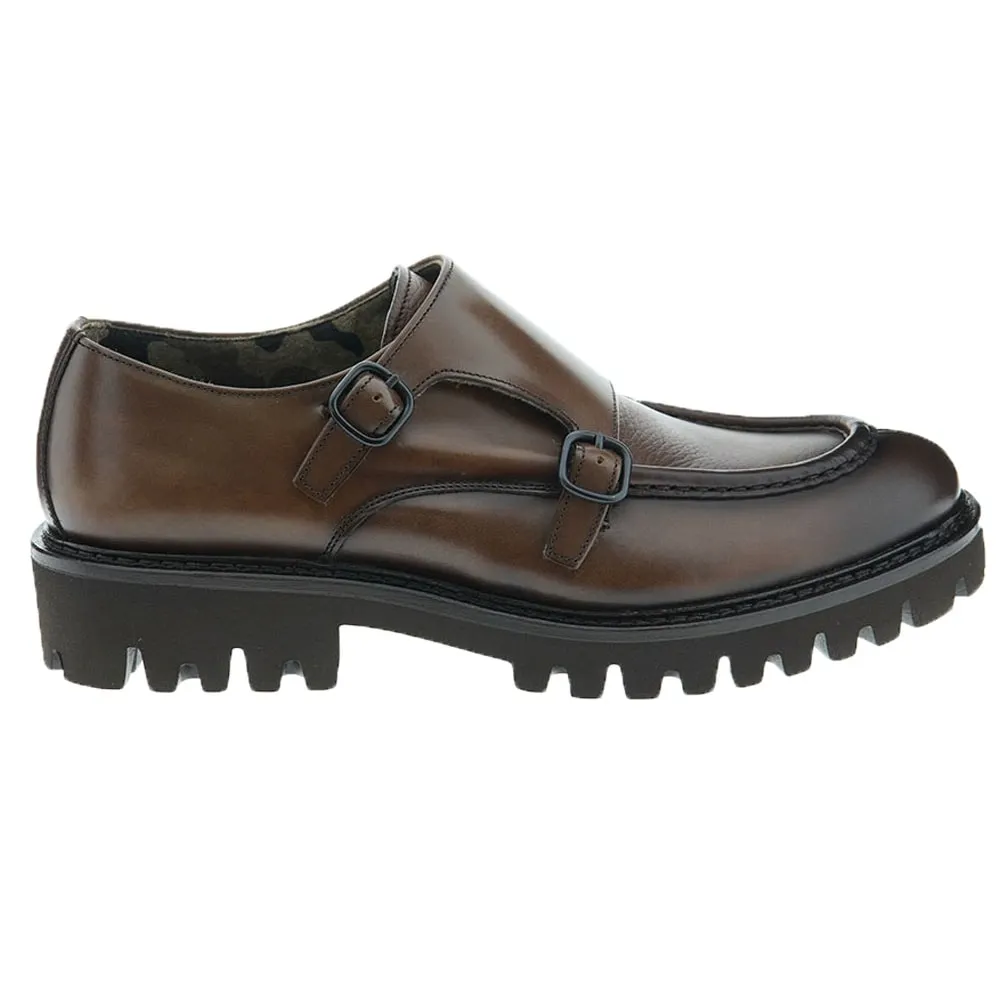 Double Monk Strap Lug Sole Shoe - Cognac