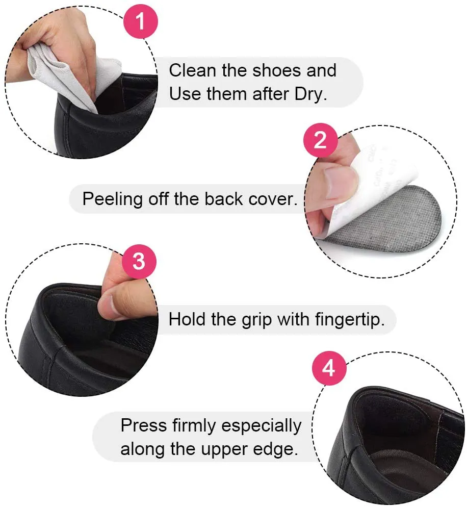 Dr.Foot Heel Grips for Men and Women, Self-Adhesive Heel Cushion Inserts Prevent Heel Slipping, Rubbing, Blisters, Foot Pain, and Improve Shoe Fit- 2pairs  Extra 1pair (Black)