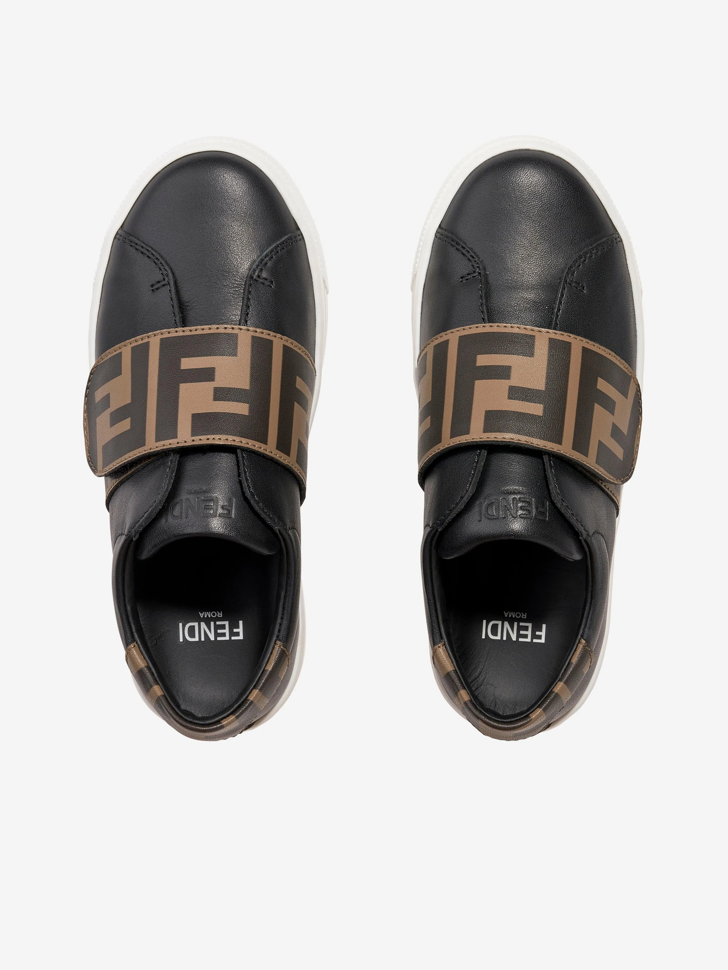 Fendi Kids Leather FF Logo Trainers in Black