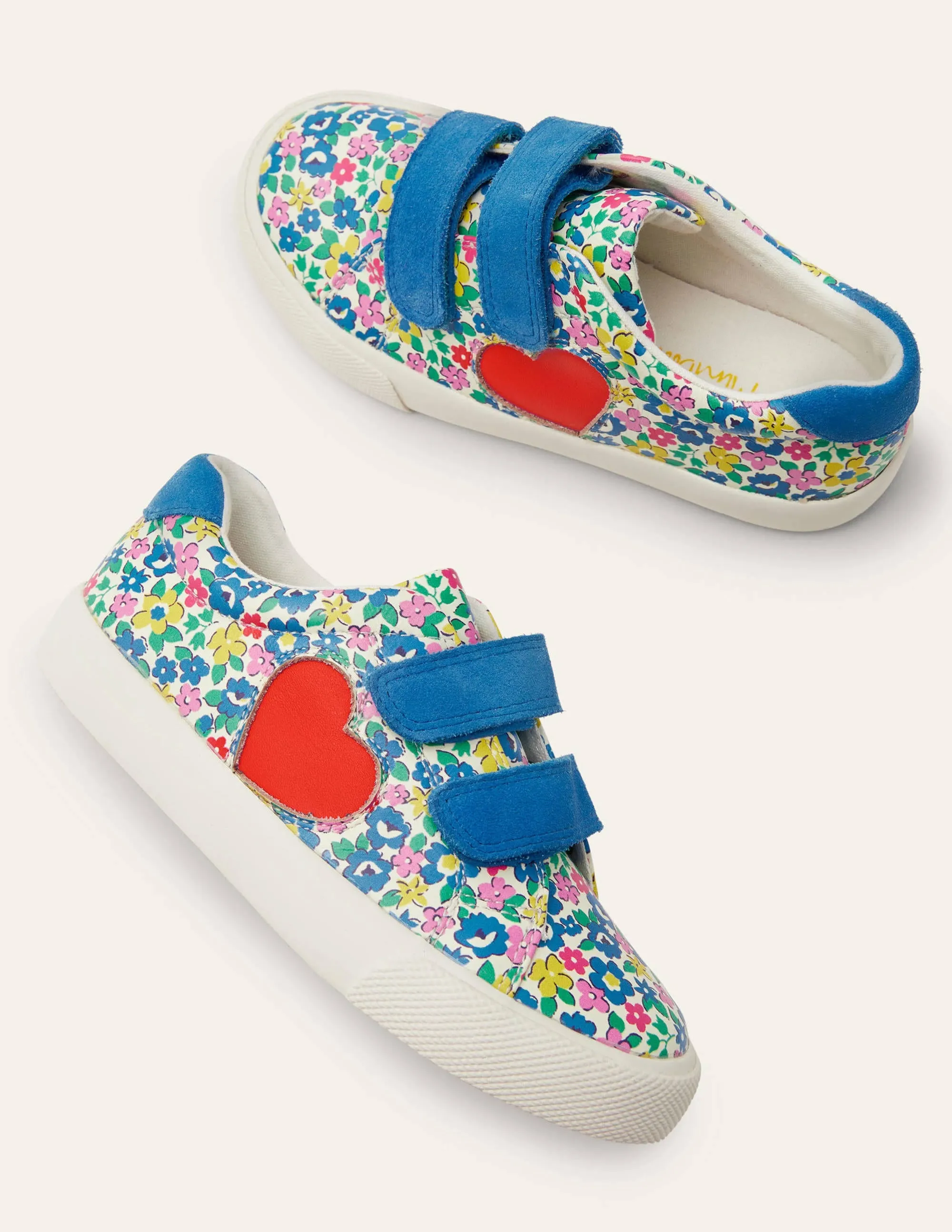 Fun Two Strap Trainers-Floral Applique Heart