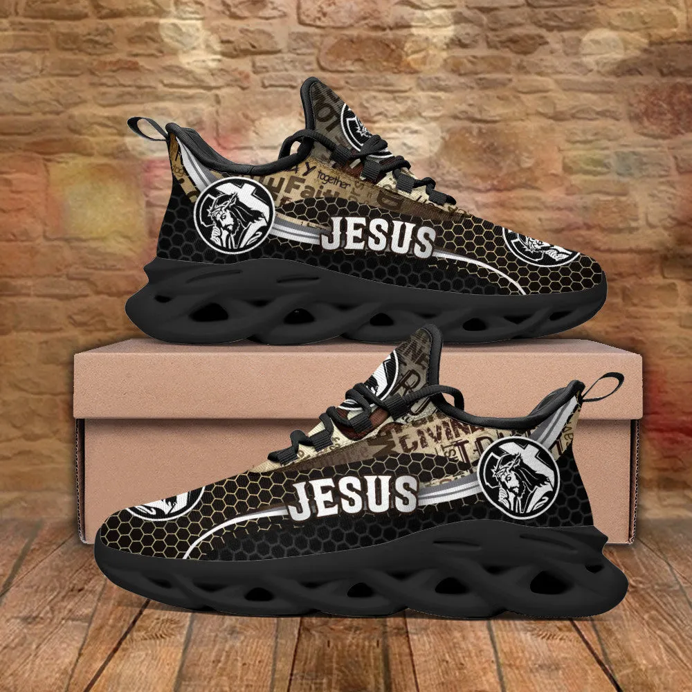 Jesus Running Sneakers White Black Max Soul Shoes - Christian Shoes For Men And Women