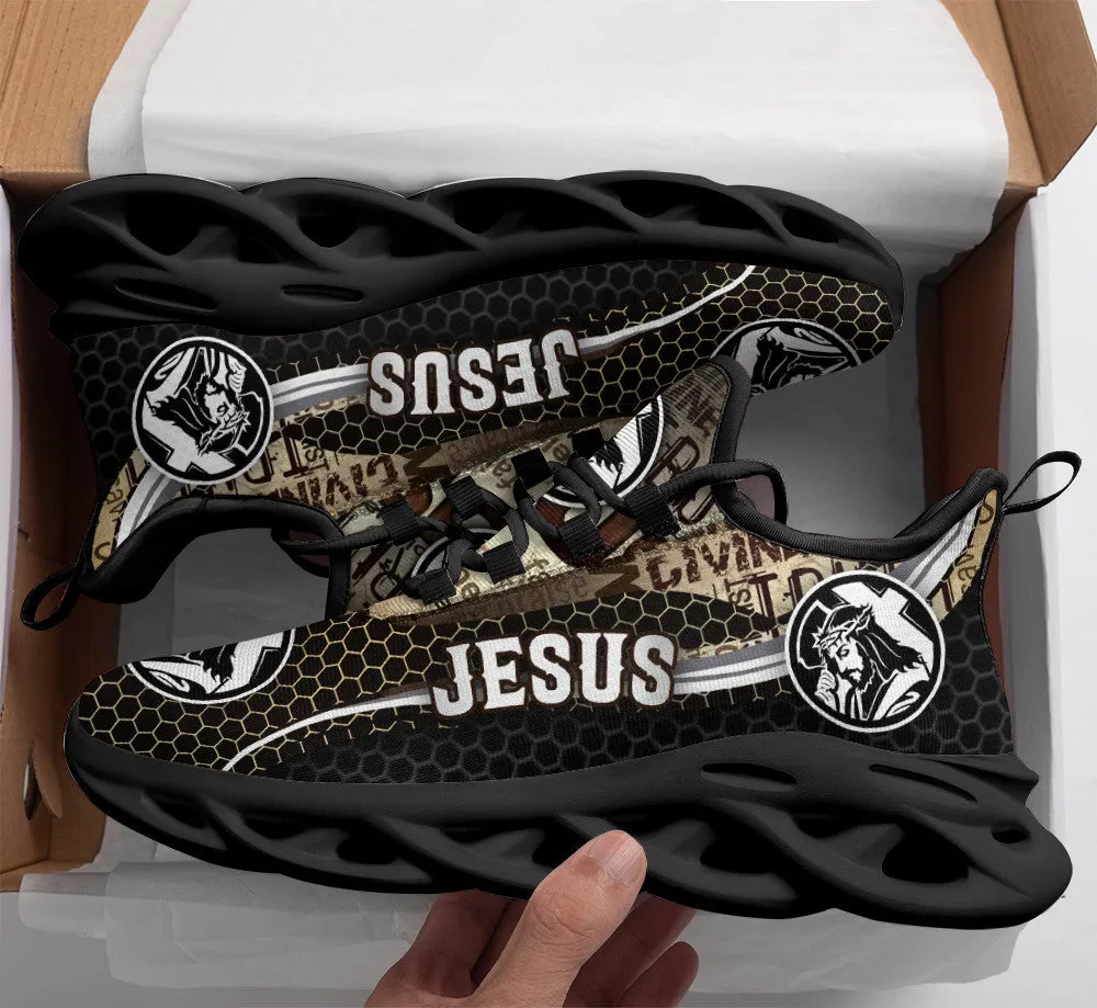 Jesus Running Sneakers White Black Max Soul Shoes - Christian Shoes For Men And Women