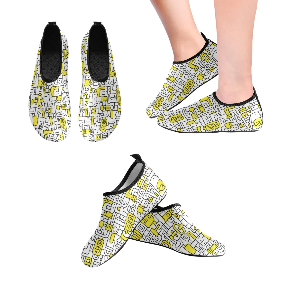 Kid's Pop Yellow Doodle Print Canvas Barefoot Shoes