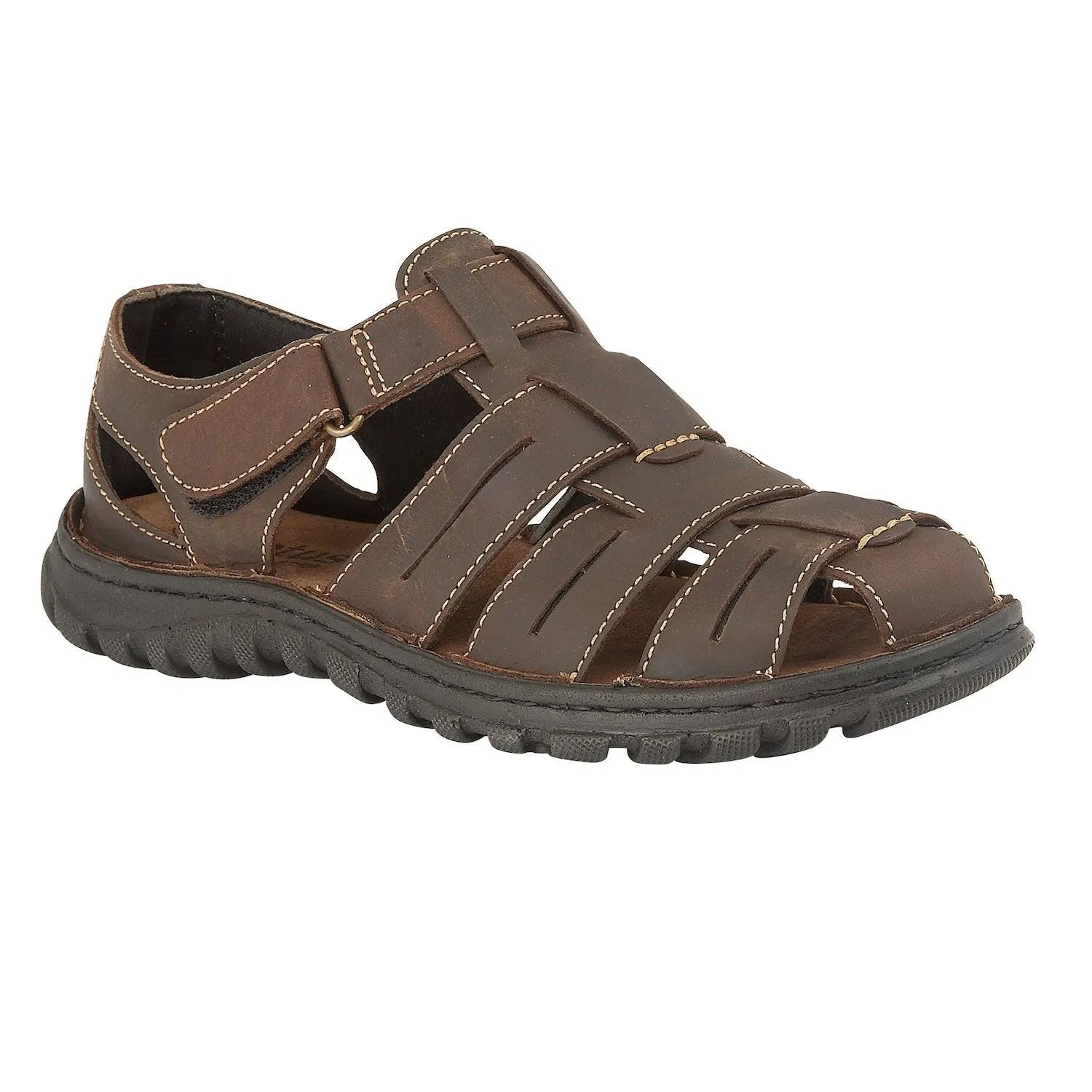 Lotus Bruno Mens Brown Leather Touch Fastening Sandals