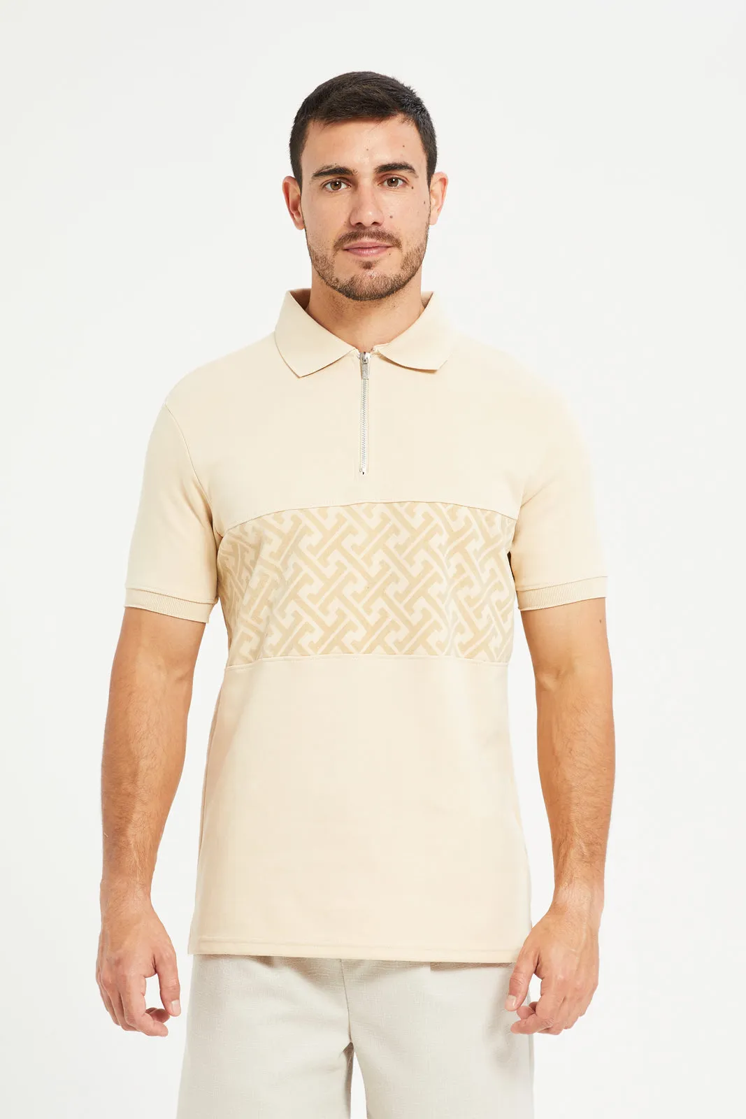 Men Beige Casual Polo Shirt