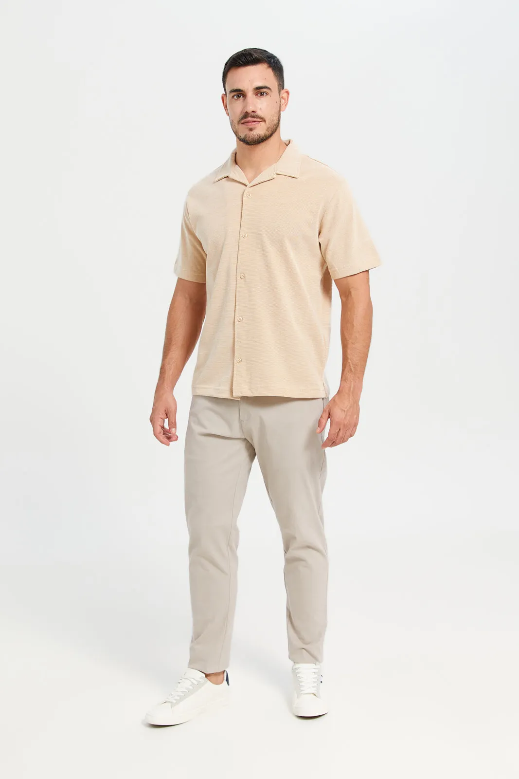 Men Beige Jacquard Shirt