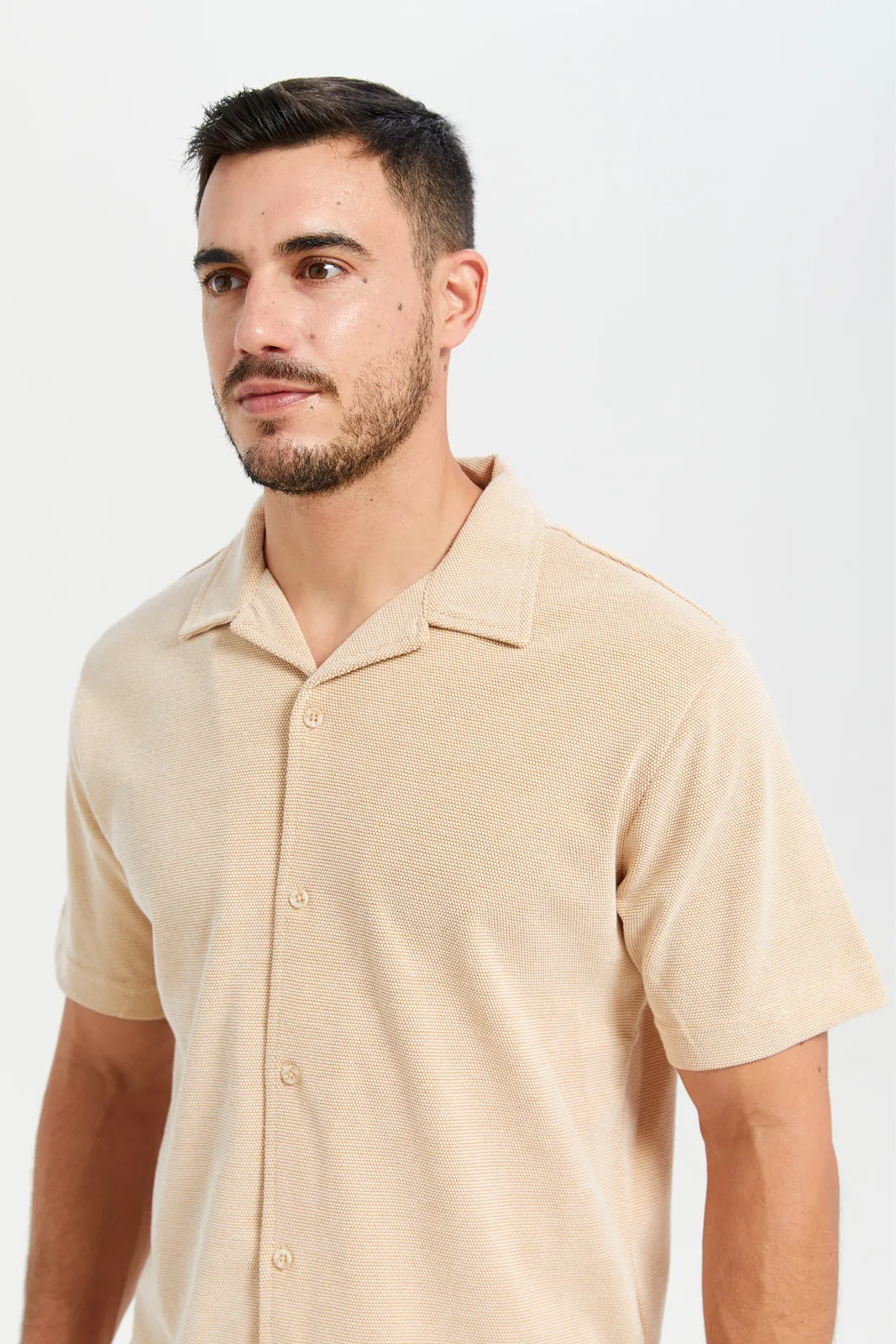 Men Beige Jacquard Shirt