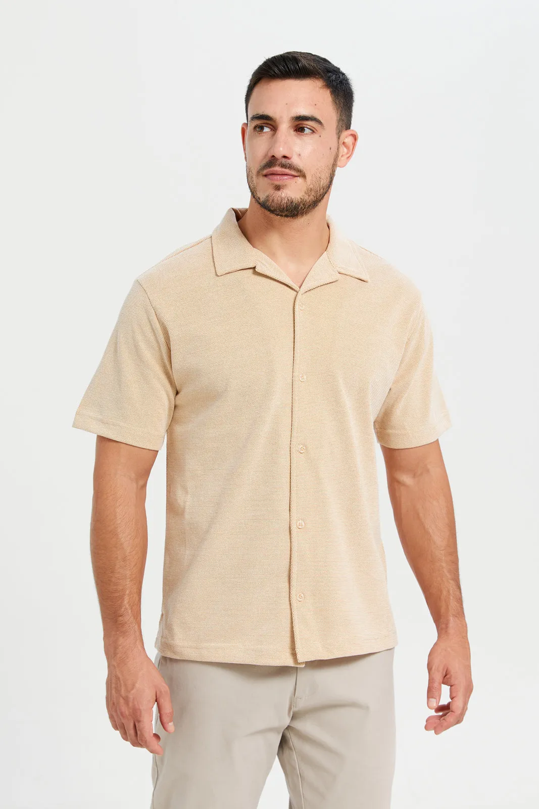 Men Beige Jacquard Shirt