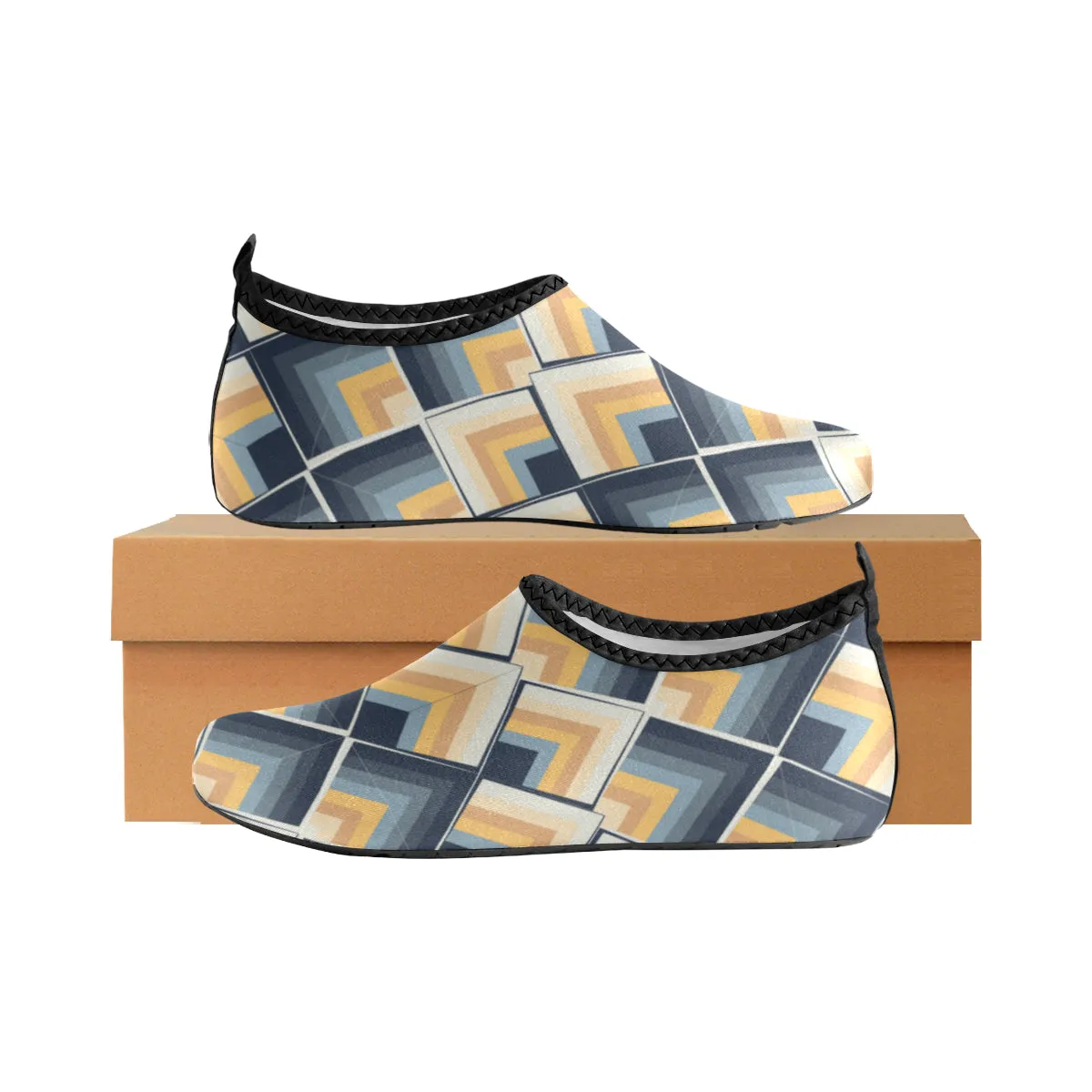 Men's Blue-Yellow Scales Geometrical Print Barefoot Canvas Shoes