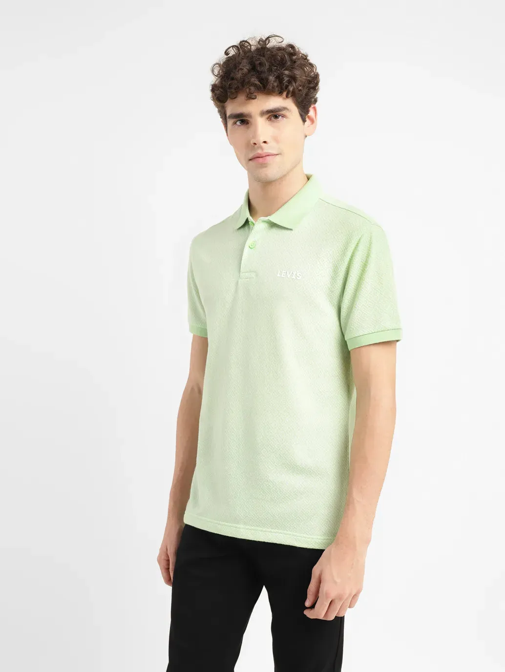 Men's Geometric Slim Fit Polo T-shirt