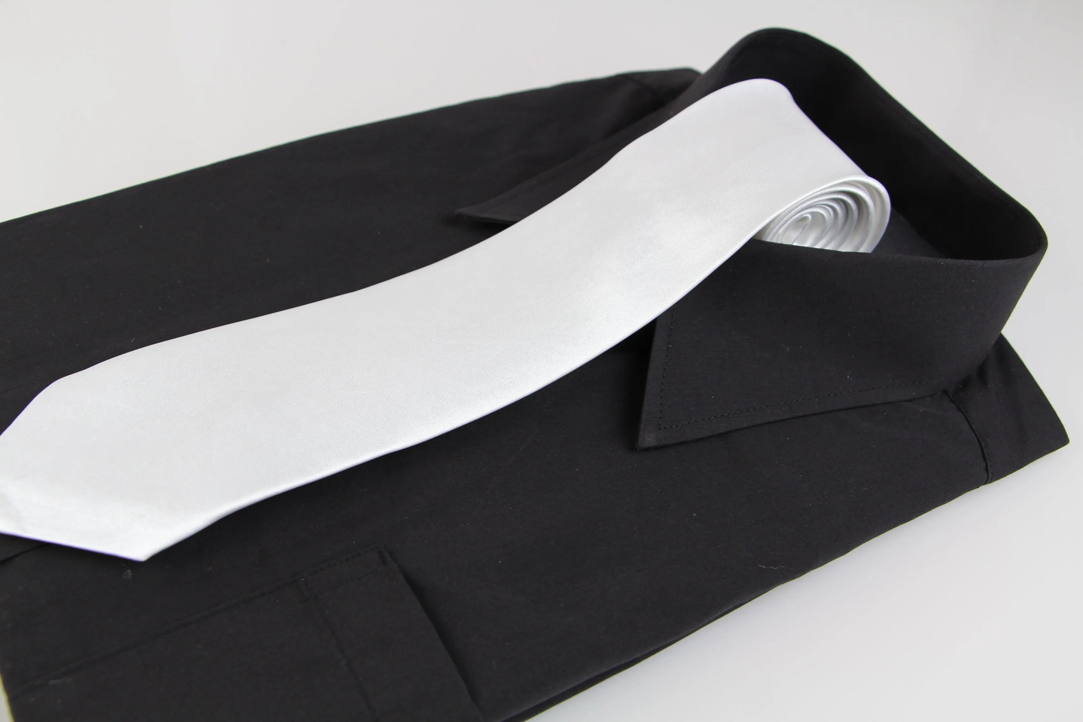 Mens White 8cm Plain Neck Tie