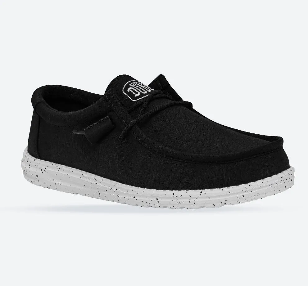 Men's Wide Fit Heydude 40009 Wally Slub Classic Slip On Shoes - Black