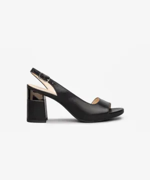 NERO GIARDINI LEATHER BLOCK HEEL SANDALS BLACK