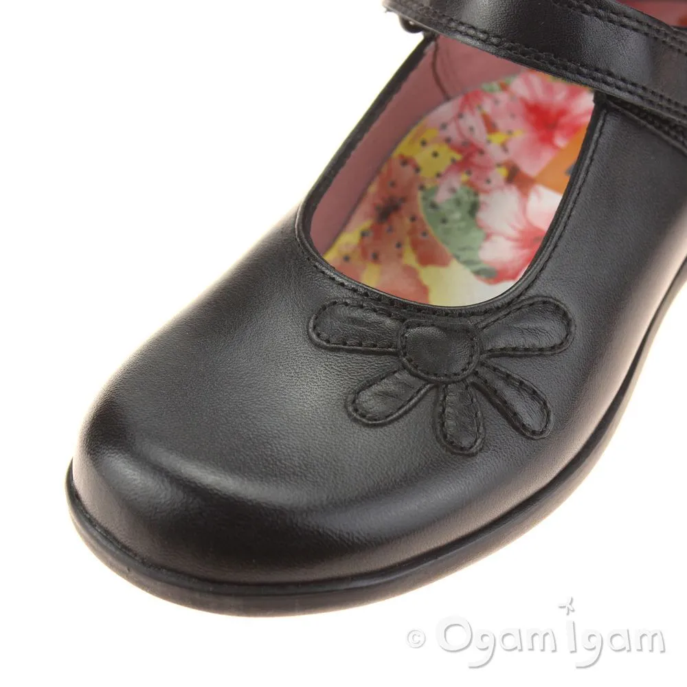 Petasil Bonnie Girls Black Leather School Shoe