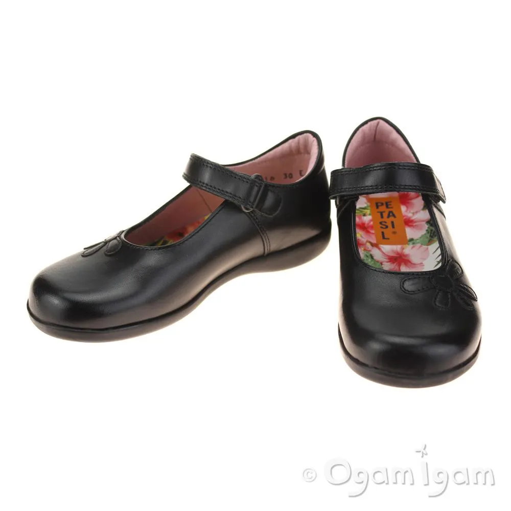 Petasil Bonnie Girls Black Leather School Shoe