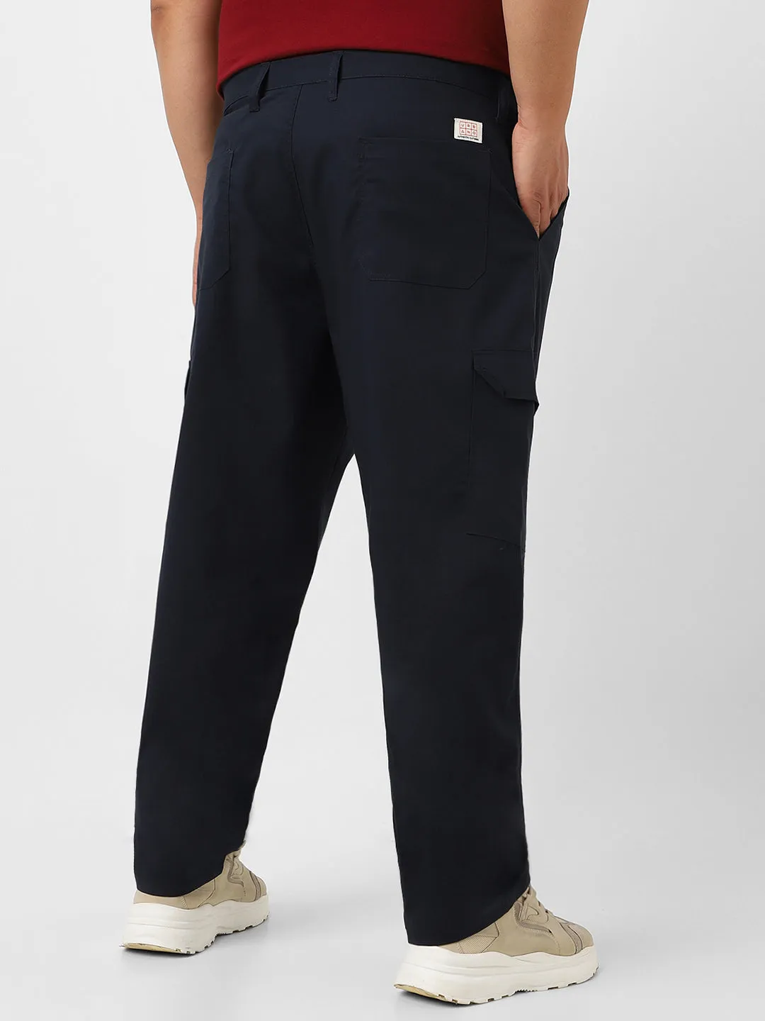 Plus Men's Navy Blue Regular Fit Solid Cargo Chino Pant with 6 Pockets