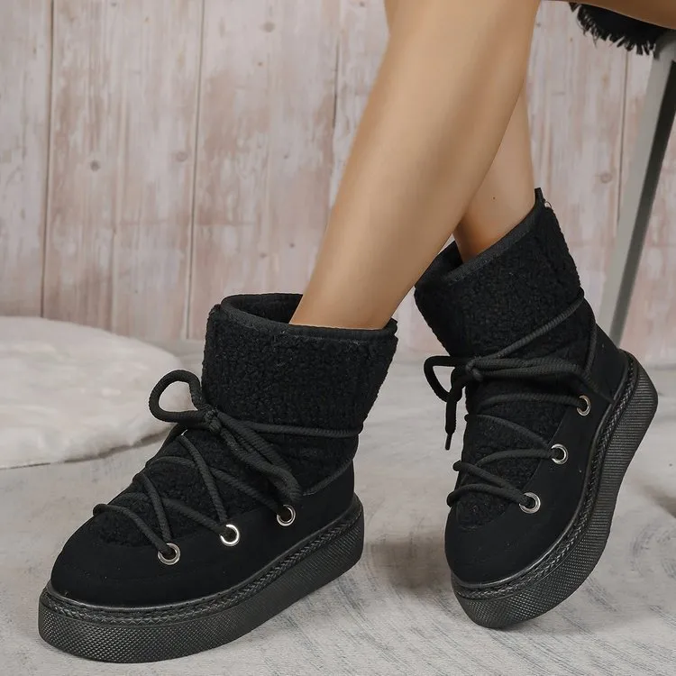 Plus Size Platform Cross Strap Snow Boots