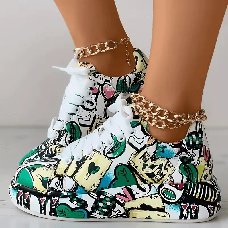 Retro Graffiti Low-Top Platform Sneakers