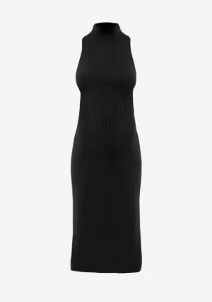 Ribbed High Neck Knit Midi Dress