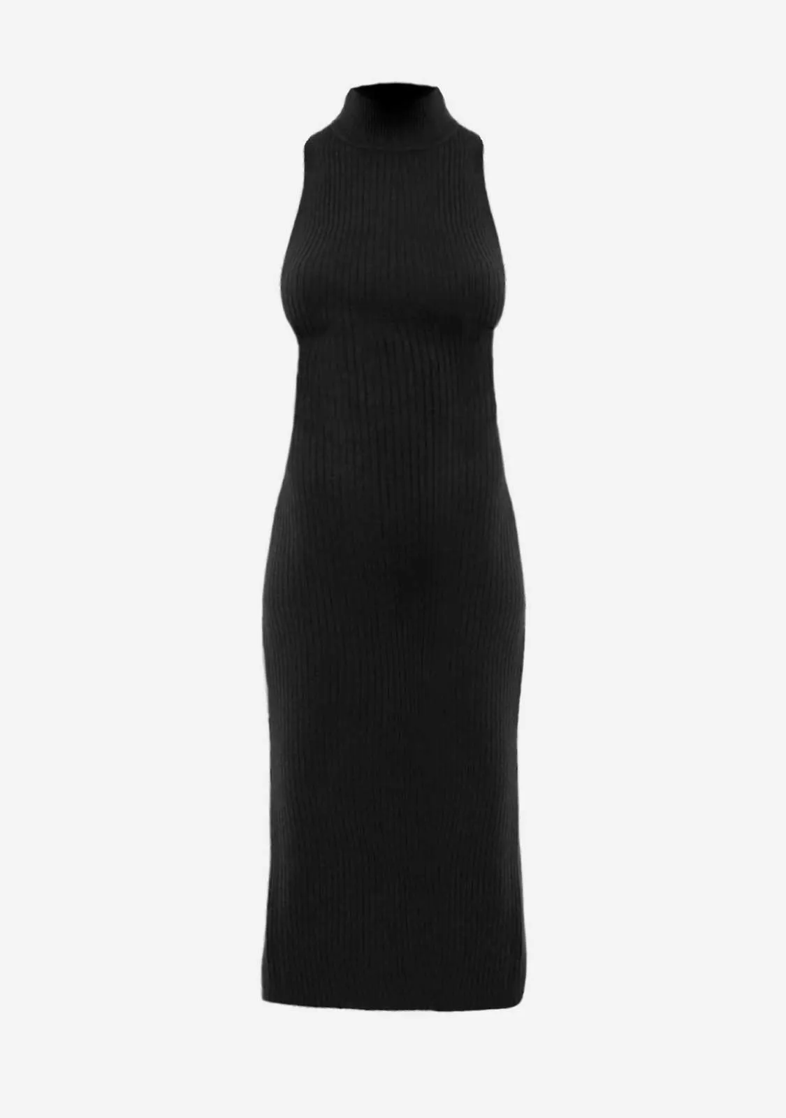 Ribbed High Neck Knit Midi Dress