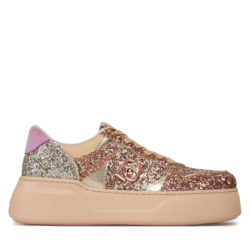 Scarpe Donna LIU JO Sneakers Tami 02 con Glitter All Over Papaya e Rose Gold