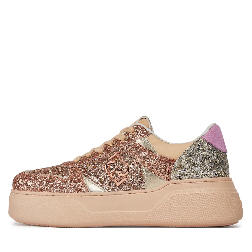 Scarpe Donna LIU JO Sneakers Tami 02 con Glitter All Over Papaya e Rose Gold