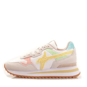 Scarpe Donna W6YZ Sneakers Yak-W. in Suede Glitter e Nylon colore White Pink e Yellow