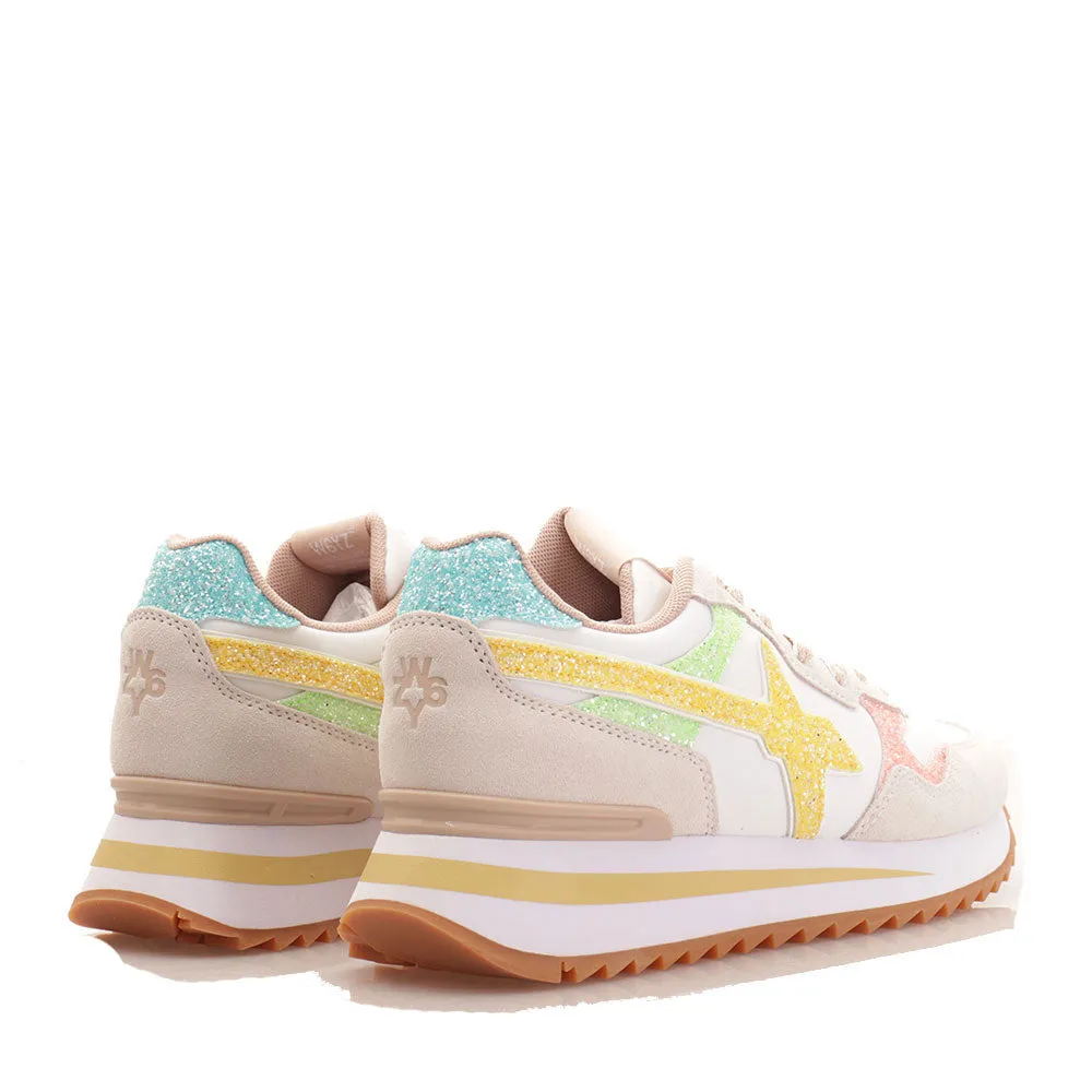 Scarpe Donna W6YZ Sneakers Yak-W. in Suede Glitter e Nylon colore White Pink e Yellow