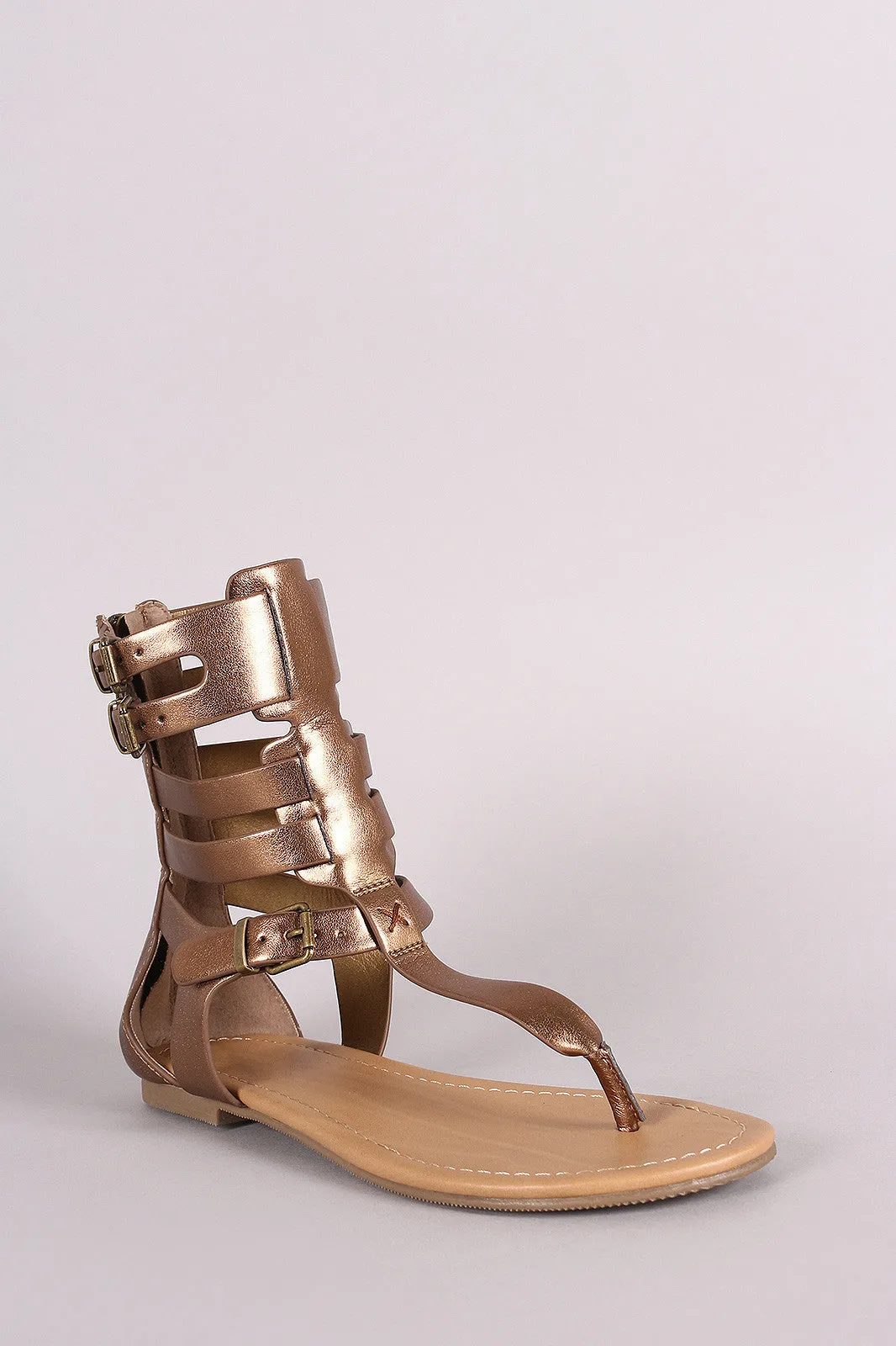 Soda T-Strap Caged Gladiator Flat Sandal