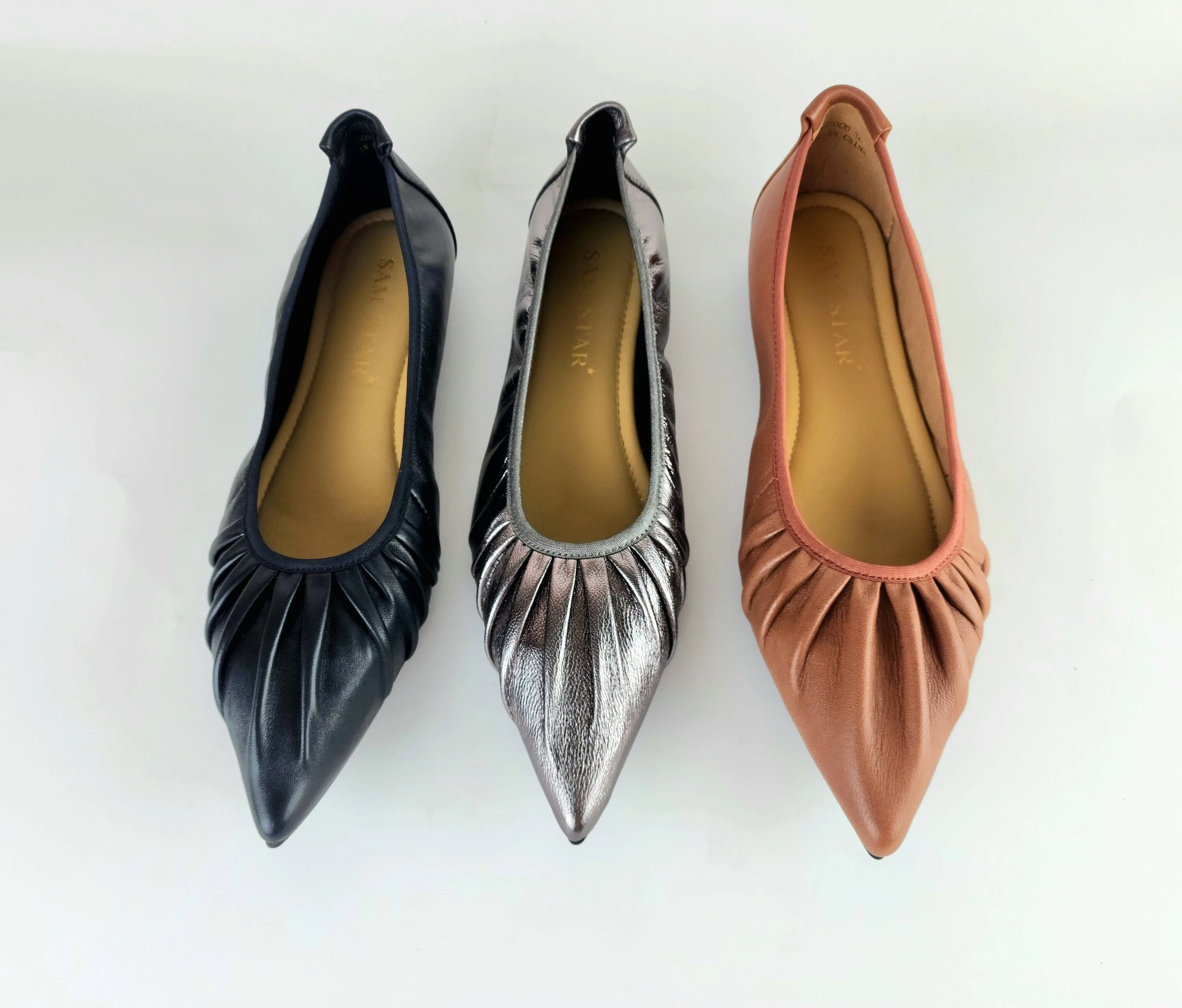 SS22006  Pointy Leather pumps with gathering details with extra cushion (new)