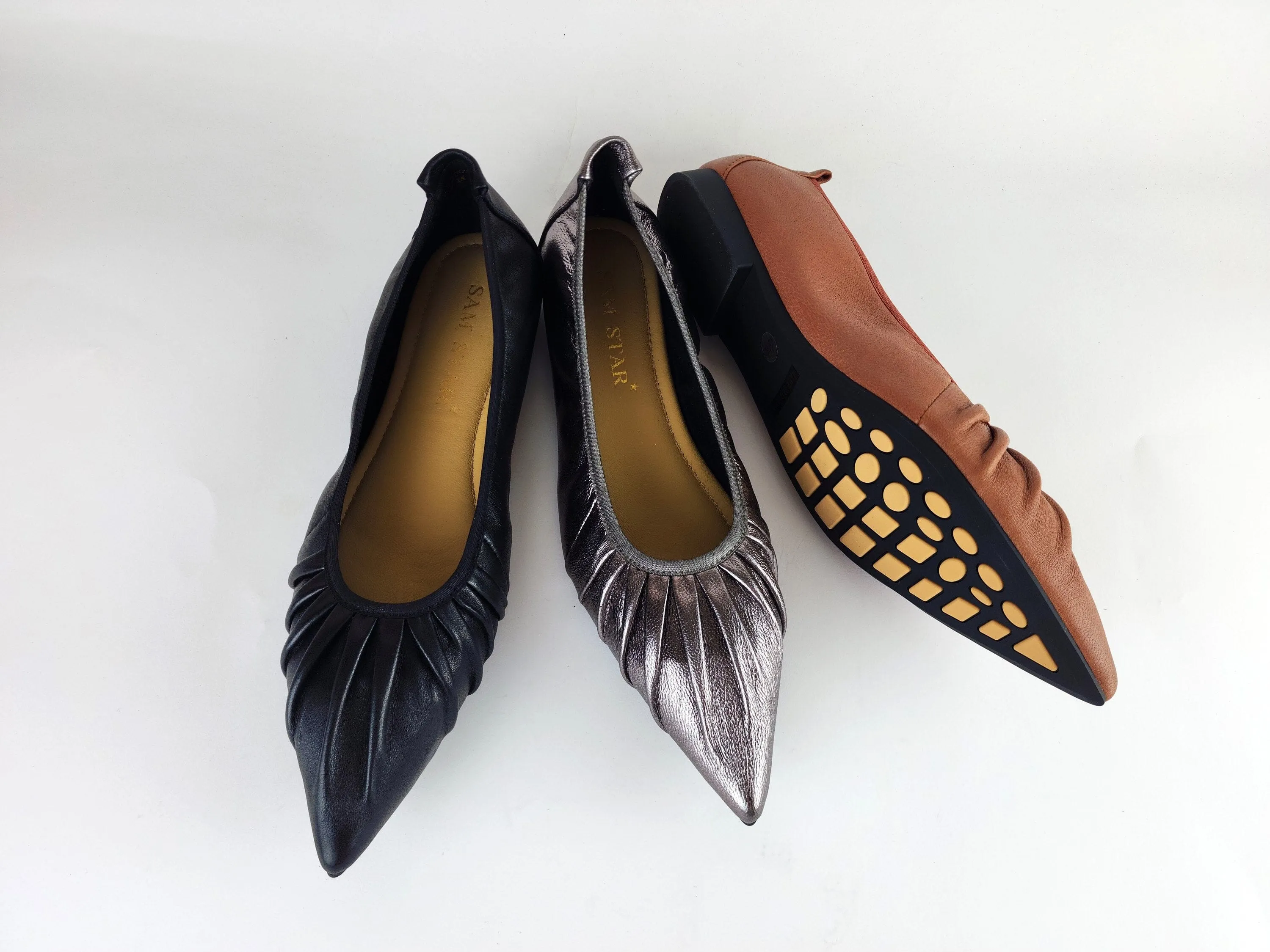 SS22006  Pointy Leather pumps with gathering details with extra cushion (new)