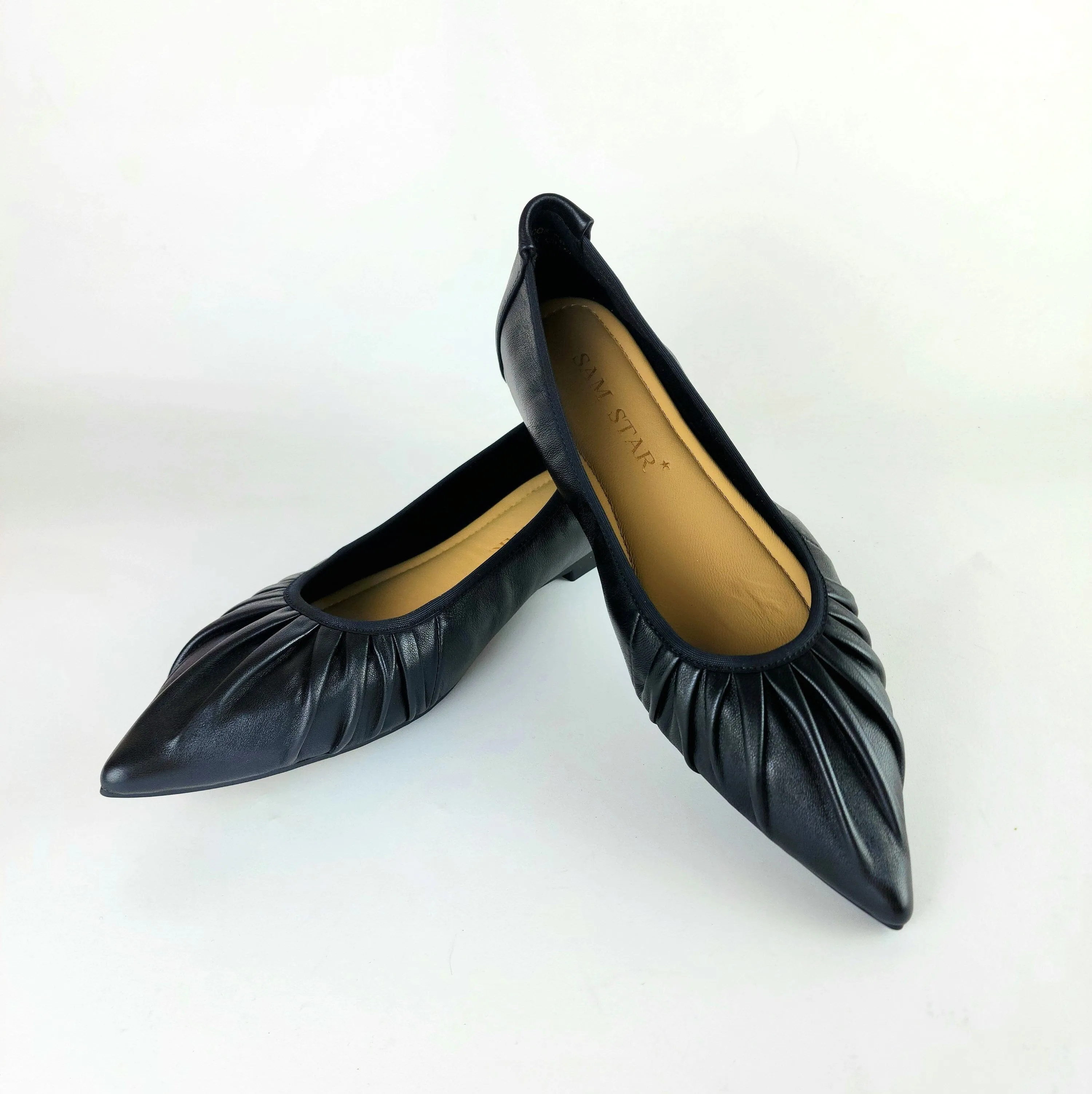 SS22006  Pointy Leather pumps with gathering details with extra cushion (new)